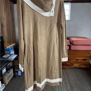 Calvin Klein Women's Tan Cowl Neck Sweater Dress, Size Large